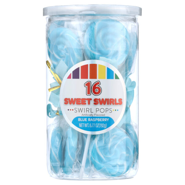 Hilco Sweet Swirls Blue Raspberry Flavored Lollipops, 16 Count Tub